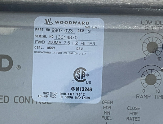Woodward 9907-023 Controle de velocidade de ação para a frente 4 ̊20 mA ou 1 ̊5 Vdc 2301A -40 a +158 °F