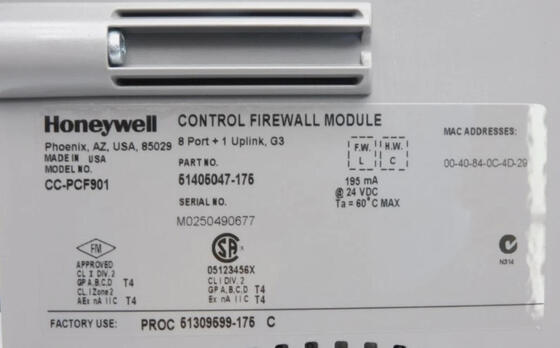 Modulo de Firewall de Controle Honeywell CC-PCF901 com alimentação de corrente contínua de 24 V para proteção da segurança da rede e distribuição de rede FTE