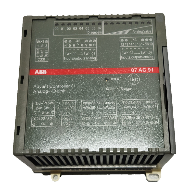 07AC91 GJR5252300R0101 ABB AC31 Módulo de E/S analógico 8AC 24VDC CA U/I 12bit+Signal